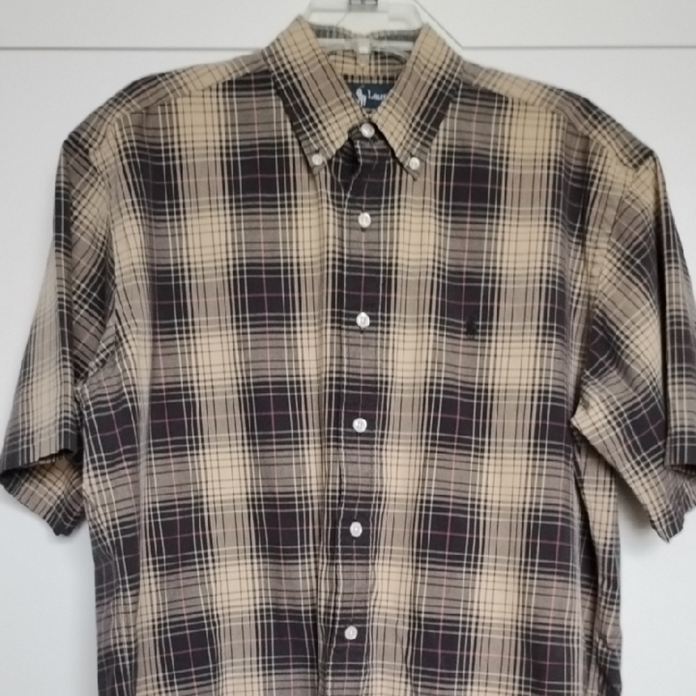 Polo by Ralph Lauren Blake Men's Casual Plaid Shirt - Black and Tan Size M EUC
